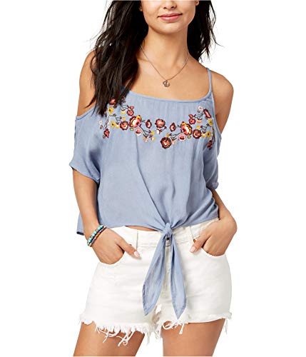 Juniors' Embroidered Cold-Shoulder Top